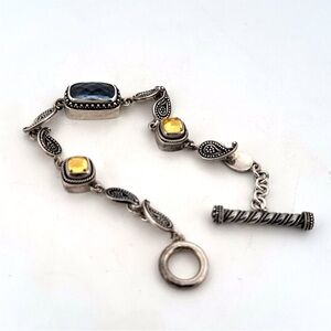 Lori Bonn Citrine and London Blue Topaz 925 Sterling Silver 7.5" Bracelet 19.5G